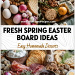 Beautifully arranged Easter cheese board with cross-shaped snacks, meats, fruits, and woodland décor.