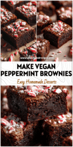 Vegan peppermint brownies cut into squares with candy cane sprinkles for a Christmas dessert.