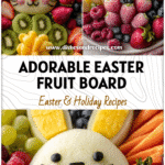 Adorable Easter Bunny Fruit Board Ideas for Spring Parties 5 Colorful Easter Bunny Fruit Board with strawberries, melon, berries, and shaped Easter Fruit on a festive platter.