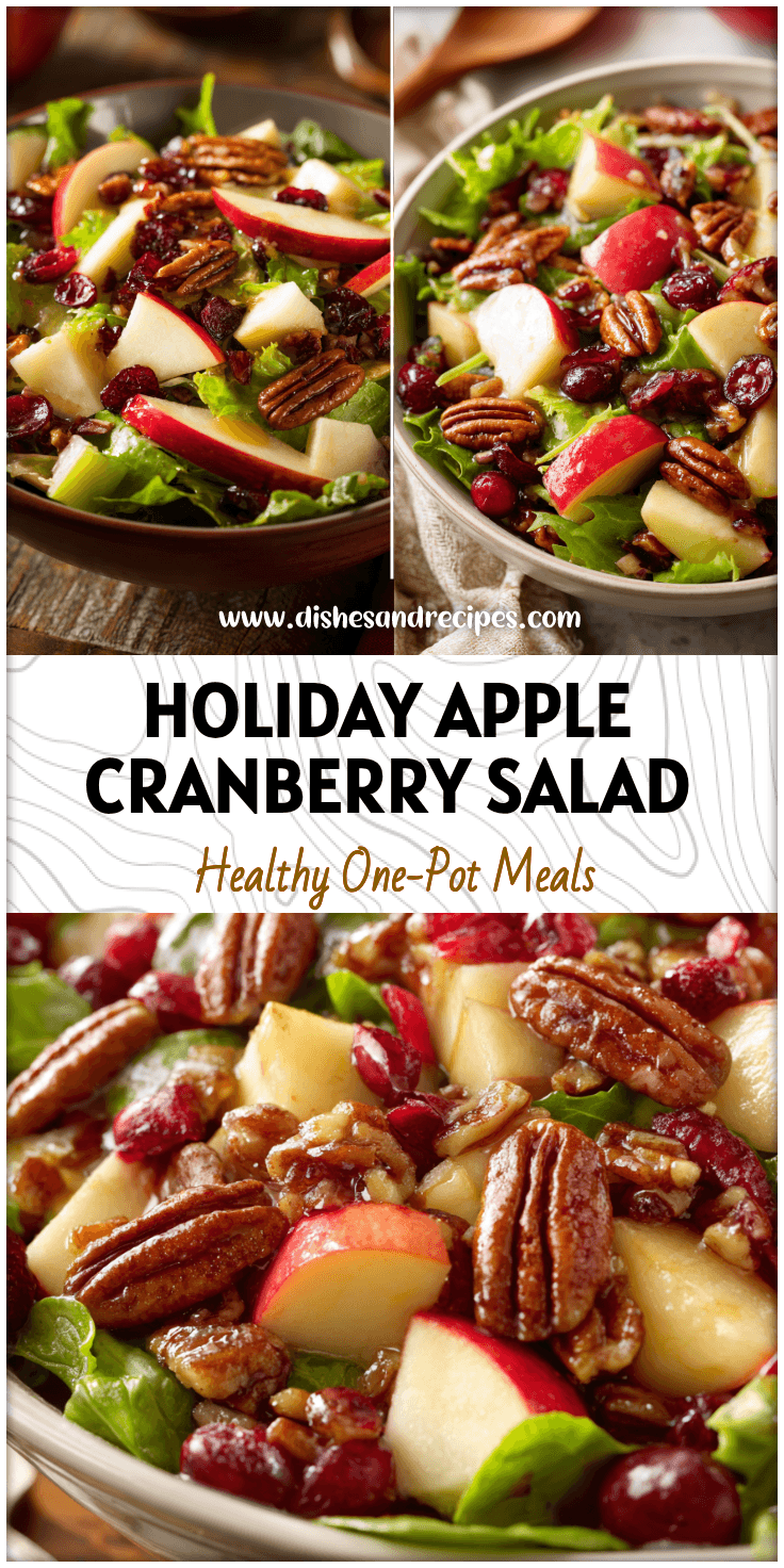Apple Cranberry Salad with maple pecan dressing styled for a Thanksgiving Salad setting.