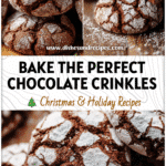 Close-up of powdered Chocolate Crinkle Cookies showing soft centers and crackled Cookie Crunch texture.