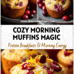 Best Cranberry Orange Muffins Recipes for Cozy Mornings 5 Golden brown moist Cran Orange Muffins topped with fresh cranberries and orange zest on a rustic breakfast table