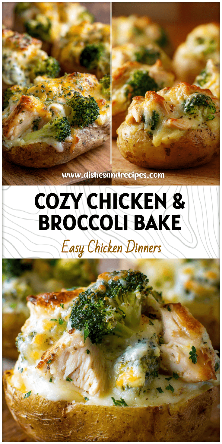 Chicken & Broccoli Stuffed Potatoes with Creamy Cheese Bake