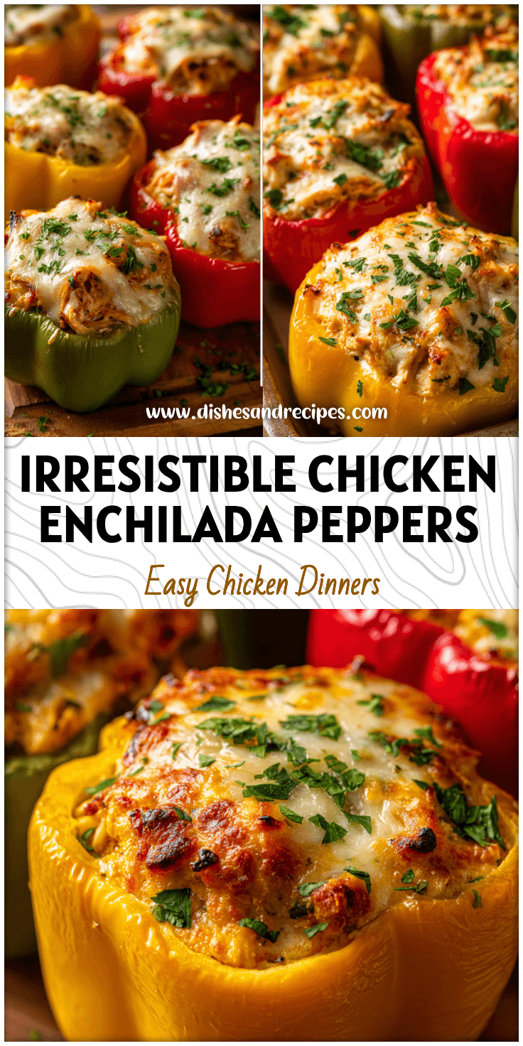 Baked Chicken Enchilada Stuffed Peppers filled with seasoned chicken and melted cheese using colorful Mexican Bell Peppers.
