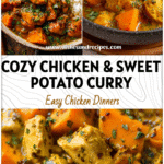 Chicken & Sweet Potato Curry | Wholesome Crockpot Dinner Idea 5 Bowl of Chicken & Sweet Potato Curry garnished with herbs, a wholesome crockpot dinner option.