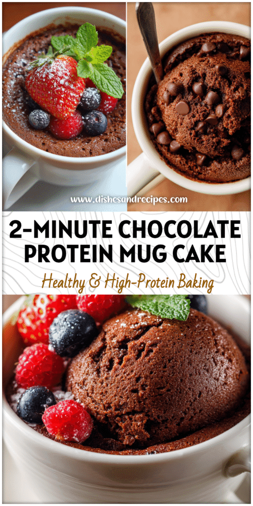 A rich chocolate protein mug cake served in a white mug showcasing a Healthy Microwave Mug Cake from Low Calories Food Recipes.