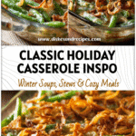 Classic String Bean Casserole In A Glass Dish 5 Classic string bean casserole topped with crispy onions served in a clear glass baking dish
