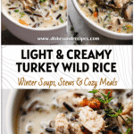 Comforting Turkey & Wild Rice Soup (Light and Creamy) 5 Creamy bowl of Turkey And Wild Rice Soup with wild rice, turkey chunks, and fresh herbs in a white bowl.