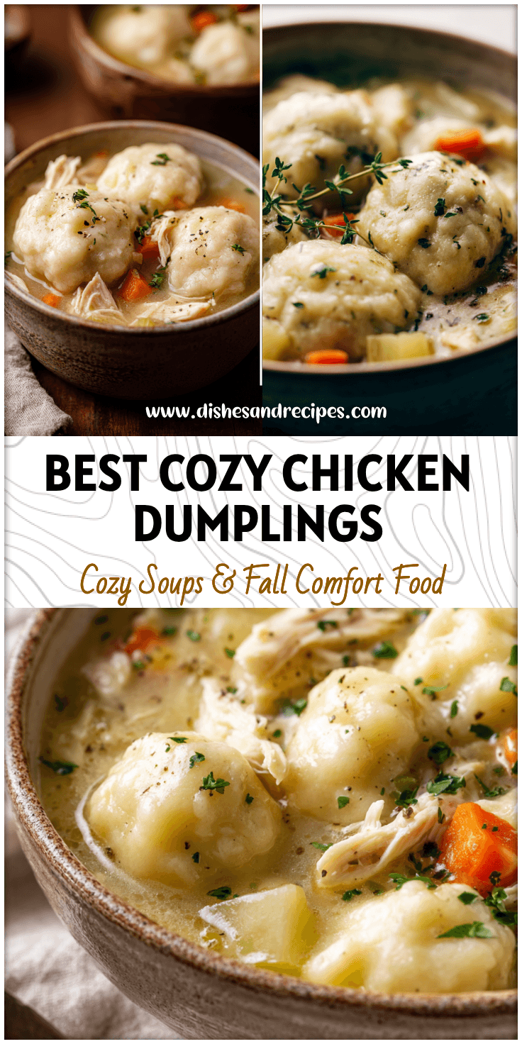 A bowl of Chicken Drop Dumpling Soup with thick dumplings, tender chicken, and rich broth in a rustic bowl.