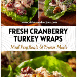 Cranberry turkey salad lettuce wraps filled with walnuts, greens, and creamy dressing from leftover turkey.