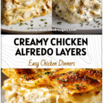 Creamy Chicken Alfredo Lasagna Recipe With Alfredo Sauce 5 Golden Chicken Alfredo Lasagna layered with creamy Alfredo sauce and tender rotisserie chicken on a white plate