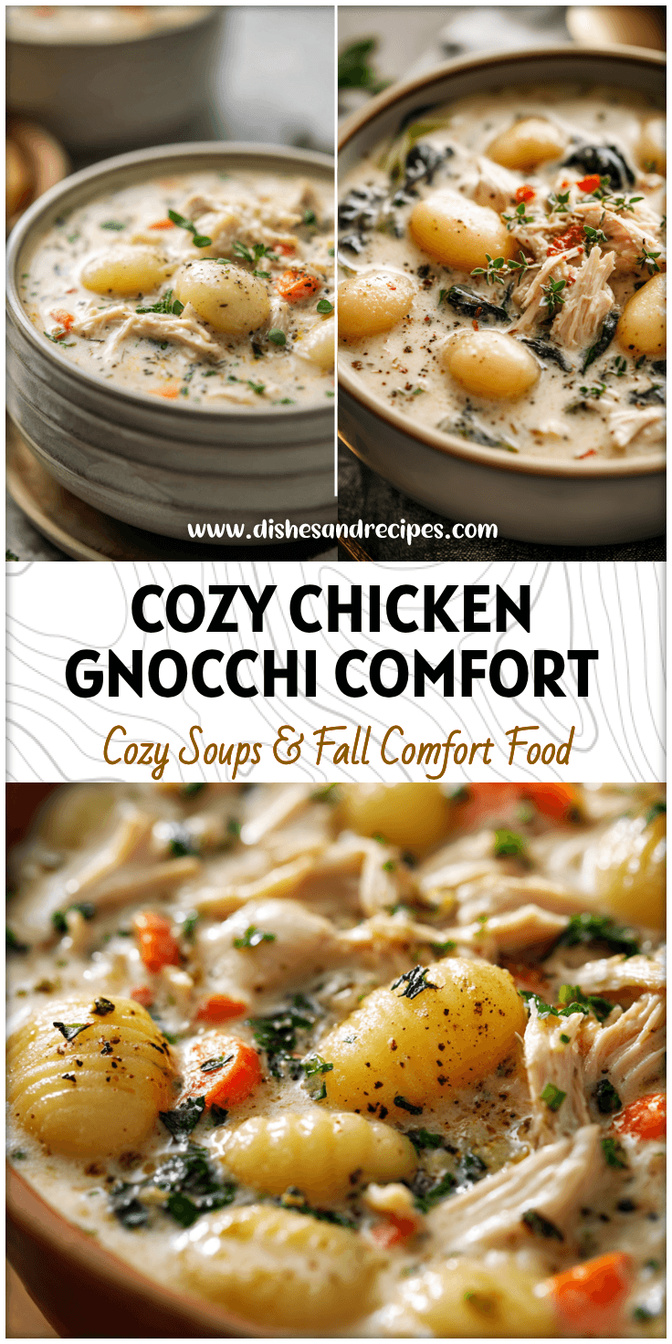 Bowl of creamy chicken and gnocchi winter soup garnished with herbs, perfect for cozy soup night ideas.