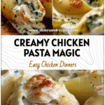 Creamy Chicken & Spinach Stuffed Shells With White Sauce 5 Creamy Chicken And Cheese Stuffed Shells baked in white Alfredo sauce with spinach and herbs.