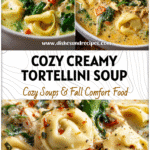 Creamy Chicken & Spinach Tortellini Soup Recipe for Cozy Nights 5 Bowl of Creamy Cheese Tortellini Soup with shredded chicken, spinach, and rich broth for warm dinner ideas