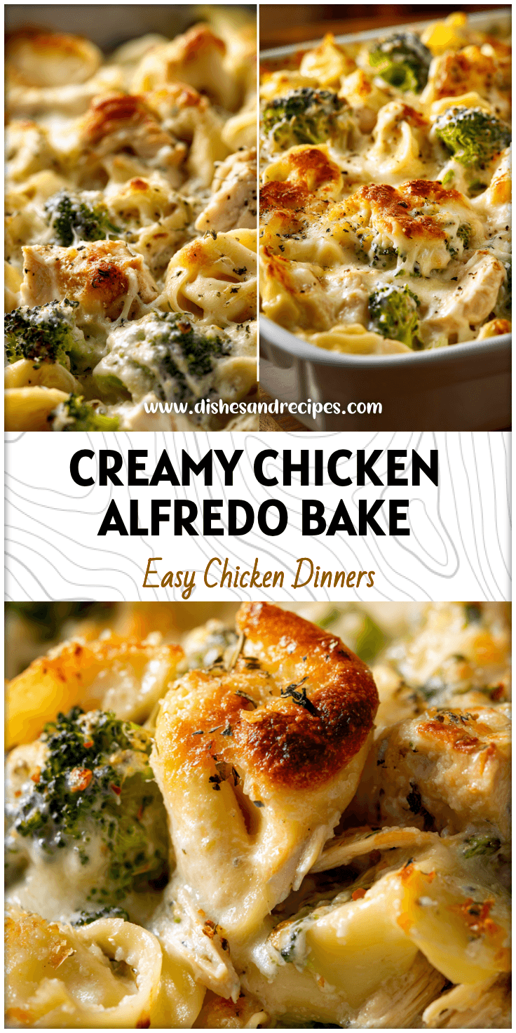 Creamy Chicken Tortellini Alfredo Bake with Broccoli