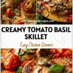 Creamy Tomato Basil Chicken Skillet with Mushroom Pork Chops 5 Creamy tomato basil chicken skillet served with Mushroom Pork Chops and rich Creamy Mushroom Sauce.