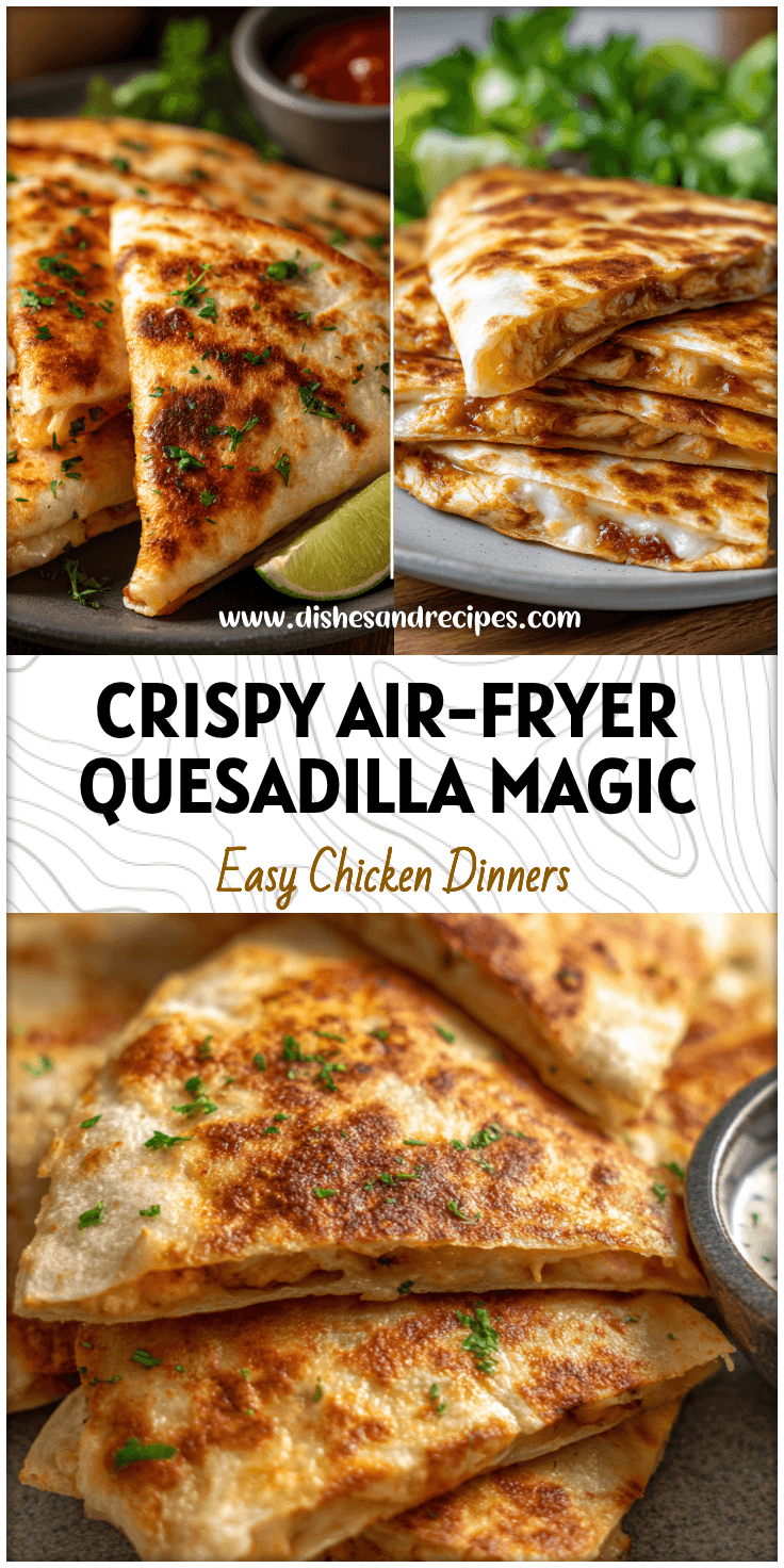 Golden crispy air-fryer chicken quesadillas served on a plate for an easy family air fryer meal.