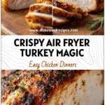 Crispy Butterball Turkey Breast In The Air Fryer 5 Crispy Butterball Turkey Breast cooked in an air fryer and sliced on a wooden board.