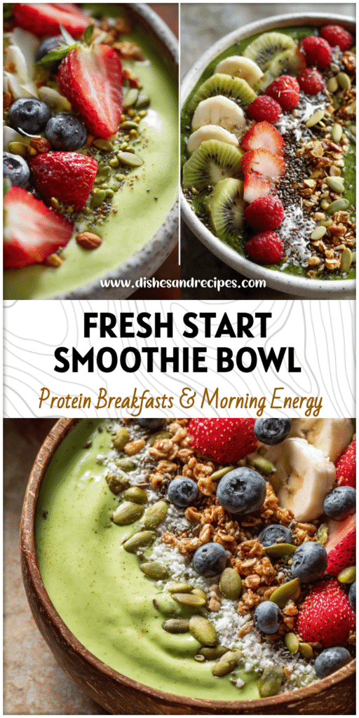 Bright green smoothie bowl topped with fresh fruit, seeds, and granola for a vibrant Smoothie Bowl Vegan look.