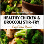 Easy Chicken & Broccoli Stir-Fry Recipe for a Healthy Dinner 5 Bowl of healthy chicken and broccoli stir fry with tender chicken pieces and bright green broccoli florets