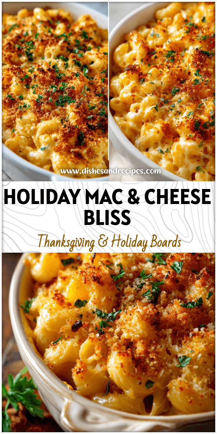 Golden baked Mac And Cheese Thanksgiving dish topped with breadcrumbs and parsley ready to serve.