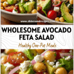 A colorful bowl of chickpea and avocado salad with feta, tomatoes, and greens inspired by Mediterranean recipes.