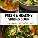 Fresh Spring Vegetable Chicken Soup with Herbs 5 Bowl of Spring Vegetable Chicken Soup with herbs and seasonal vegetables styled for a Spring Herb Soup Dish.