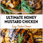 Grilled Honey Mustard Chicken with Rosemary Glaze 5 Grilled chicken brushed with golden honey mustard marinade and rosemary served beside crispy tater tots.