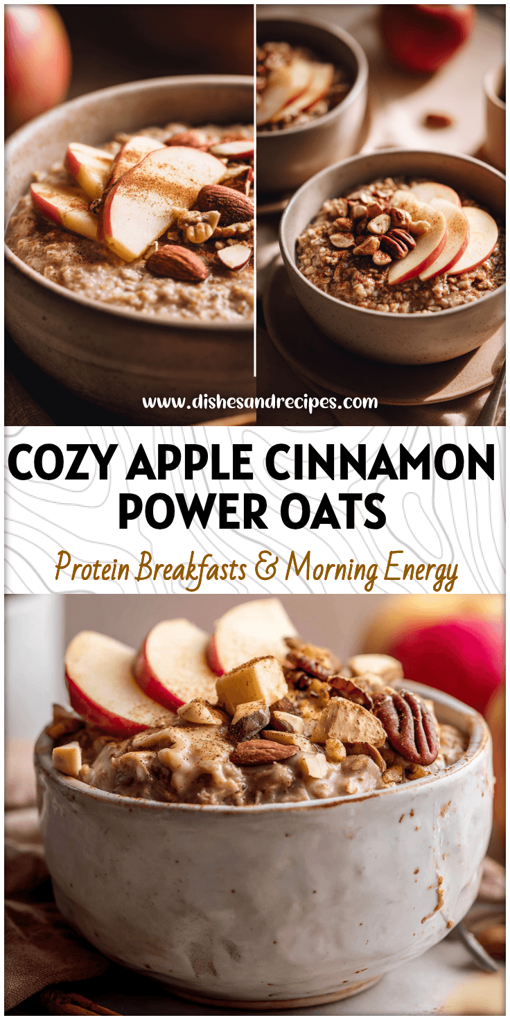 A warm bowl of healthy apple cinnamon oatmeal topped with apple slices and nuts served for breakfast.