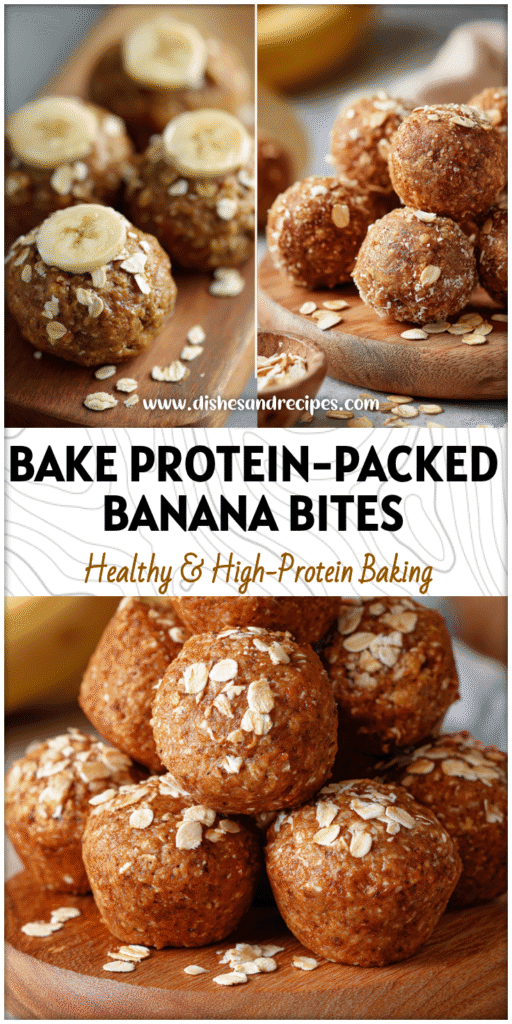 Small banana bread bites topped with oats displayed on a wooden board for Quick Protein Bites recipes.