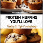 Soft golden banana chocolate chip muffins stacked on a plate for a Healthy Breakfast Snacks On The Go.