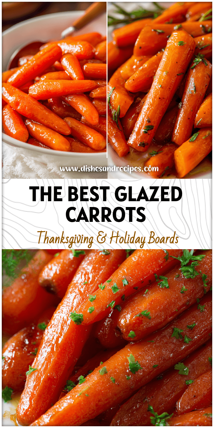 Close-up of honey brown sugar glazed carrots with glossy coating served on white dish.