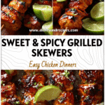 Honey Chipotle Chicken Skewers with Lime Glaze 5 Grilled Honey Chipotle Chicken Skewers with lime slices and a glossy glaze on a barbecue plate
