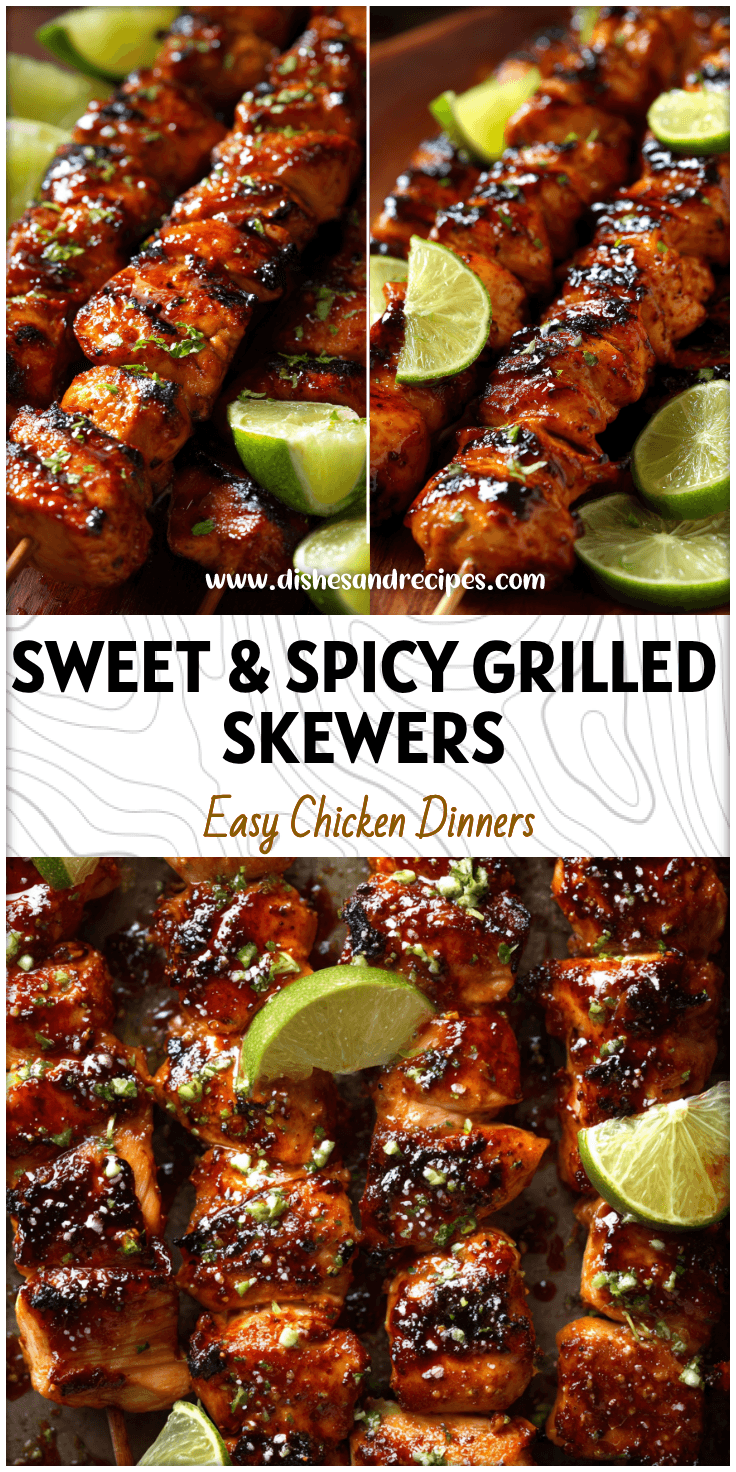 Grilled Honey Chipotle Chicken Skewers with lime slices and a glossy glaze on a barbecue plate