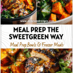 Honey Mustard Chicken Meal Prep Bowls Inspired by Sweetgreen Honey Chicken Recipe 5 Honey mustard chicken meal prep bowls with roasted sweet potatoes and greens resembling a Sweetgreen Honey Chicken Recipe.