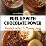Hot Cocoa Protein Smoothie | High Protein Chocolate Breakfast Boost 5 Glass of Hot Cocoa Protein Smoothie topped with cocoa powder and banana slices, a rich High Protein Chocolate Smoothie.