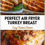 Golden roasted Air Fryer Butterball Turkey Breast sliced on a platter with herbs and sides.