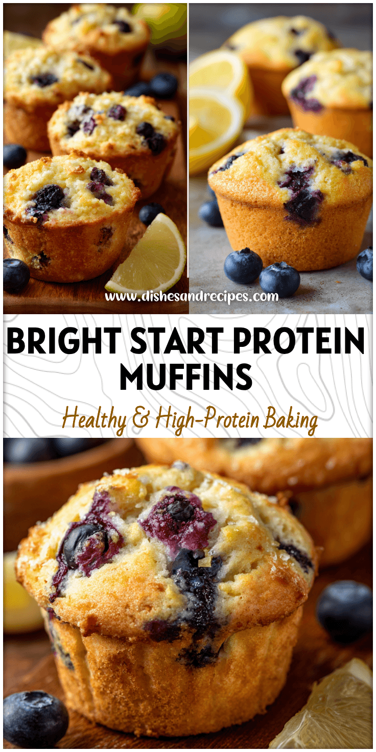 Freshly baked blueberry lemon muffins made with cottage cheese for high protein breakfast bites.