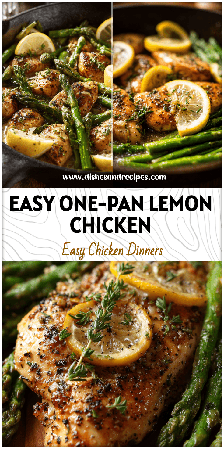 One-pan lemon chicken and asparagus skillet with garlic butter sauce and fresh herbs for a healthy dinner.