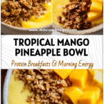 Vibrant Mango Pineapple Smoothie Bowl topped with granola and tropical fruit in an aesthetic smoothie bowl style
