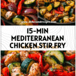 Mediterranean Chicken & Veggie Stir Fry (15-Min Healthy Dinner) 5 Colorful Mediterranean Chicken and veggie stir fry served in a skillet with herbs and lemon.