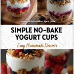 No-Bake Yogurt Fruit Cups: Easy Frozen Yogurt Parfait Treat 5 No-bake yogurt fruit cups layered with berries, granola, and creamy frozen yogurt parfait.