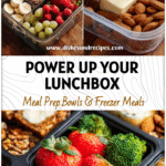 Protein Snack Pack Lunchbox Ideas for Healthy Meal Prep 5 Lunchbox filled with colorful protein snack packs, fruits, and veggies for Healthy Lunch Meal Prep.