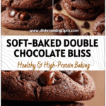 Stacked vegan double chocolate cookies with glossy chocolate chips and soft baked texture.