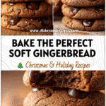 Stack of soft gingerbread chocolate chip cookies with melted chocolate chips and a warm spice dusting.