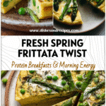 Spring Vegetable Frittata with Asparagus & Creamy Polenta 5 Golden spring vegetable frittata with asparagus, peas, and creamy polenta served on a rustic plate.