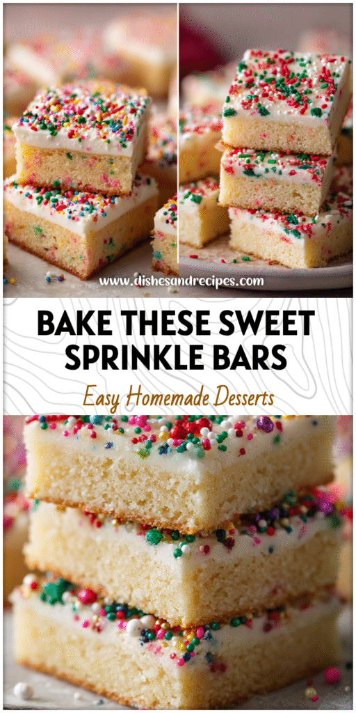 Frosted Sugar Cookie Bars with colorful holiday sprinkles on a tray, a cute easy treat for parties.