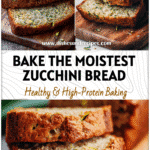 Loaf of Super Moist Zucchini Banana Bread sliced on a wooden board with visible zucchini shreds.