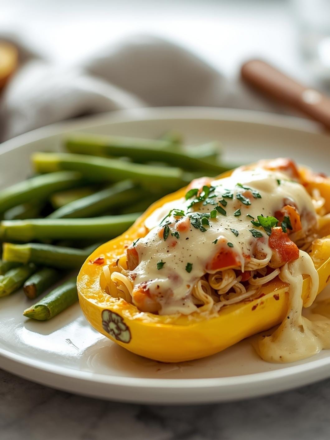 Chicken Alfredo Spaghetti Squash Boats: Easy Low-Carb Recipe