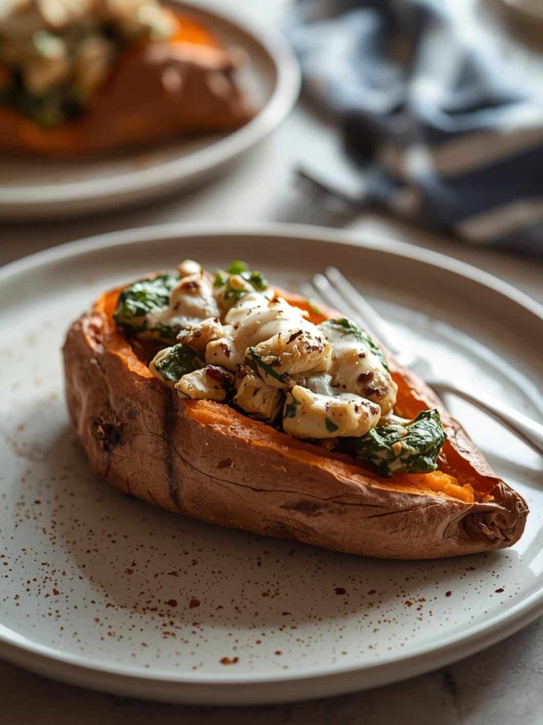 Chicken & Spinach Stuffed Sweet Potatoes